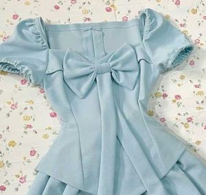 Light Blue Bow Detail Dress y2k short gown