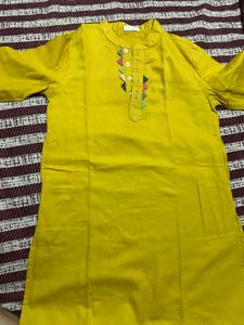 Vibrant Yellow Kurta with Colorful Neck Detail
