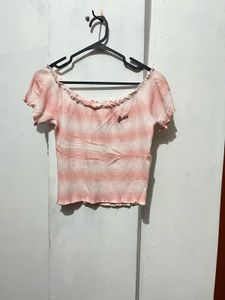 Pink Striped Off-Shoulder Crop Top