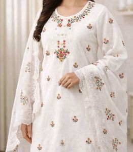 2 PSC White Embroidered Kurta Set