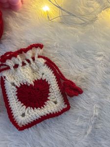 Handmade Crochet Heart Pouch