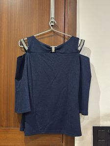 Stylish Navy Cold Shoulder Top