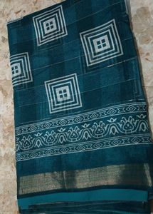 Teal Saree with Geometric Print