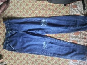 Blue Ripped Mom Fit Jeans