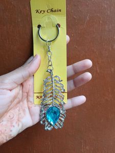 Peacock Feather Keychain with Blue Gem😍😍
