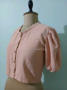 Elegant Peach Blouse with sparkly pearl button