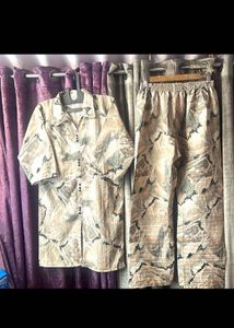 Retro Abstract Print Button-Up Top & Pants Set