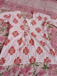 White Kurta with Red Floral Print