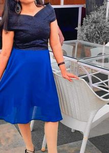 Chic Blue &amp; Black Off-Shoulder Dress