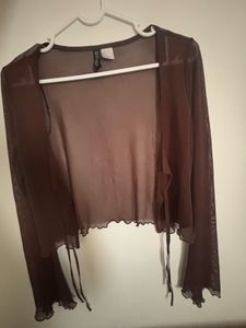 Sheer Brown Mesh Long Sleeve Top