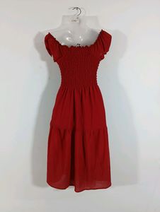 Red Plain Casual Dress (Women)