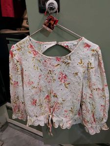 Chic Floral Eyelet Tie-Front Blouse
