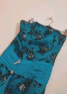 Cyan Color Stunning Embellished Gown 30 Bust