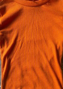 Orange Ribbed Crop Long Sleeve Top
