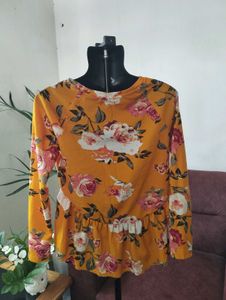 Vibrant Floral Print Peplum Top