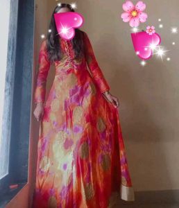 Vibrant Orange &amp; Pink Ethnic Gown
