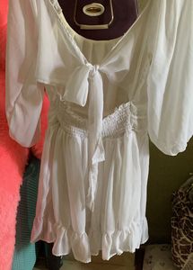 Chic White Puff Sleeve Mini Dress