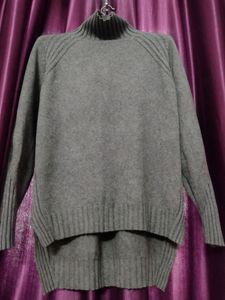 Charcoal Grey High Neck Sweater Dress