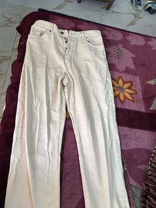 Cream Wide Leg Jeans