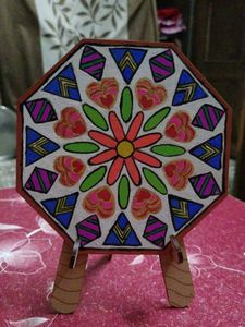 mandala art showpiece with wooden stand