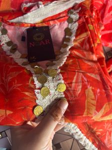 Vibrant Pure Jaipuri Orange Floral Kurta Set with