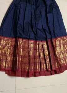 Elegant Blue Skirt with Intricate Elephant Border