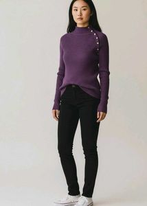 Purple Mock Neck Button Detail Sweater