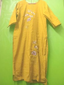only used once, Yellow Embroidered Kurta