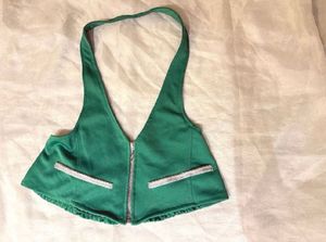 Green Halter Zip Crop Top