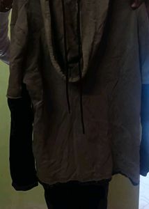 Distressed Hoodie with Stripe Detail
