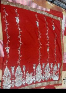 Stunning Red Embroidered Saree