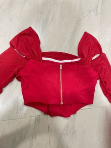 Savana Red Corset Style Long Sleeve Top