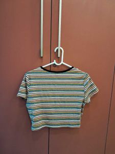 Striped button crop top