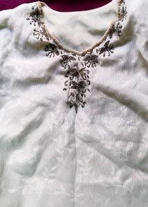 Delicate White Kurti with Embroidered Neckline