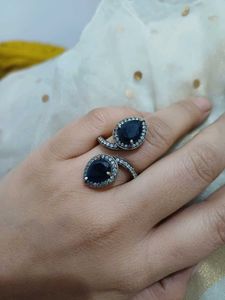 Unique Gemstone navy blue brass Ring