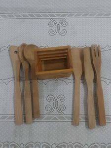 Wooden Kitchen Utensil Set with Holder