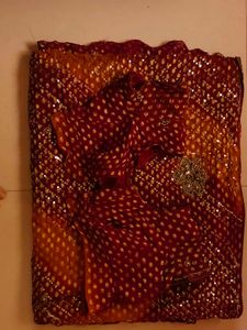 Beautiful Red Bandhani Saree with Sequins