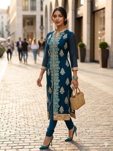 Designer Embroidered Teal Kurta