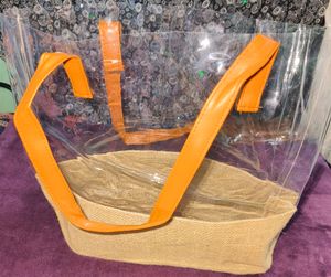 Trendy Clear Jute Tote Bag