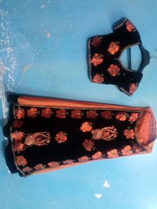 Lehenga Choli Orange And Black  Combination