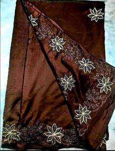 Brown pure crape silk saree
