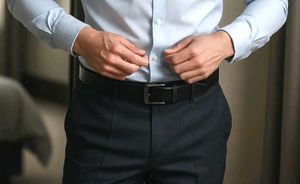Classic Black Leather Belt with Matte Buckle