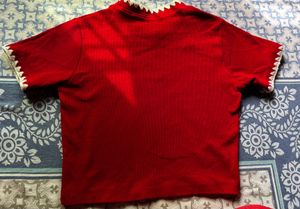 Crop Red T-Shirt with Crochet Trim