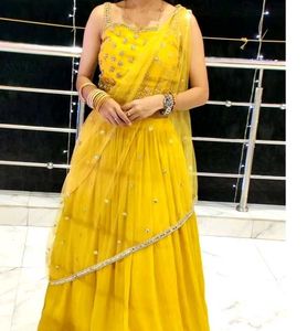 Beautiful Party Wear Yellow Lehnga