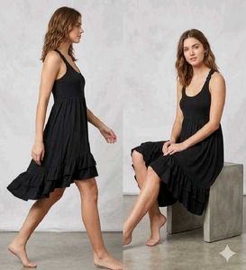 Black Ruffle Hem Midi Dress