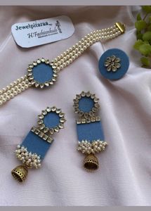 Blue Pearl & Kundan Jewellery Set