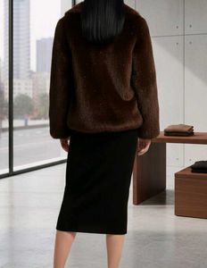 Elegant Brown Faux Fur Coat