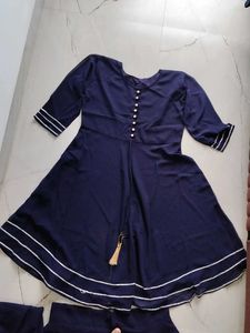 Navy Blue Kurta Set with Skirt and dupatta