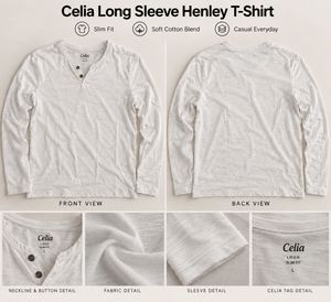 CELIO Long Sleeve Henley T-Shirt