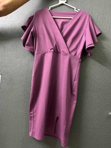 Elegant Premium Purple Flutter Sleeve Wrap Dress